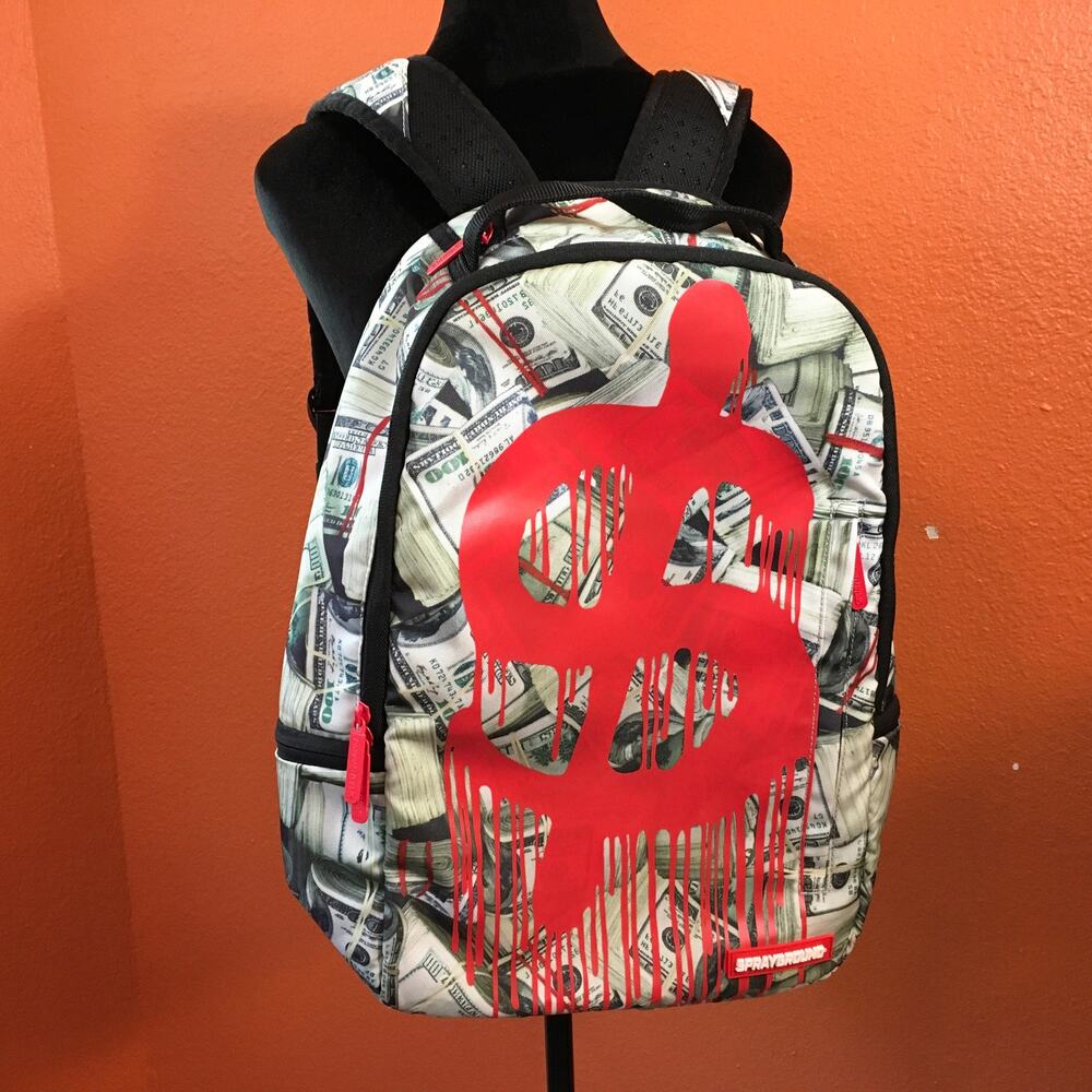 Sprayground Money Sign Drip Backpack 100 Dollar Bill Cash Graphic School Bag